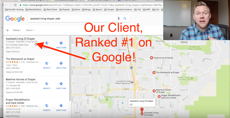 our client ranked #1 on Google for assisted living draper utah