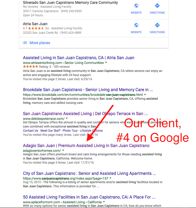 assisted living marketing first page of google